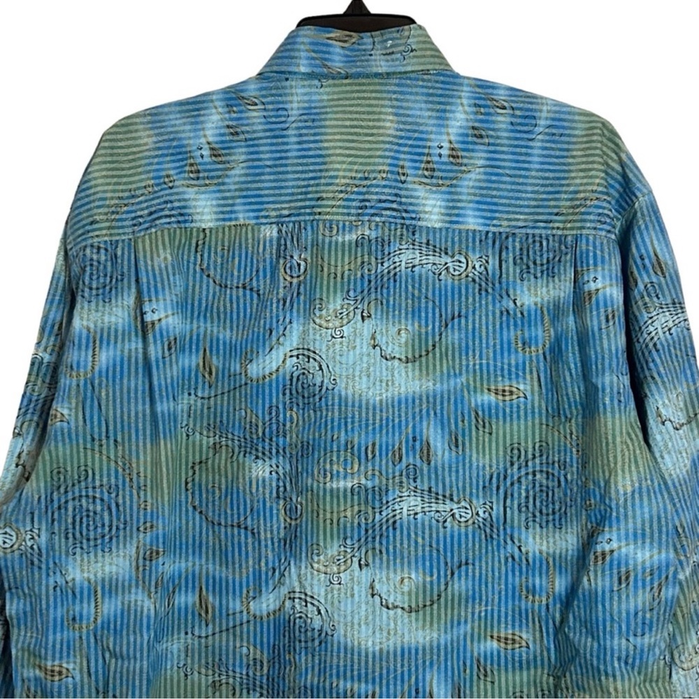 ‼️SOLD‼️ ALAN FLUSSER Blue Paisley Print Long Sleeve Button Down Shirt - Picture 6 of 11